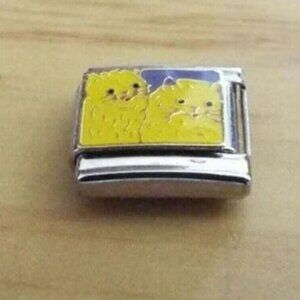 Two yellow enamel kitties 9mm stainless steel italian charm bracelet link new